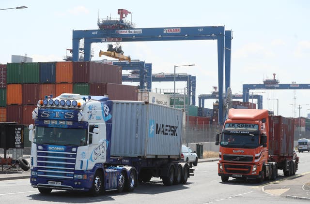 <p>Trucks were still rolling at Belfast Harbour on Wednesday as the Brexit row rumbled on</p>