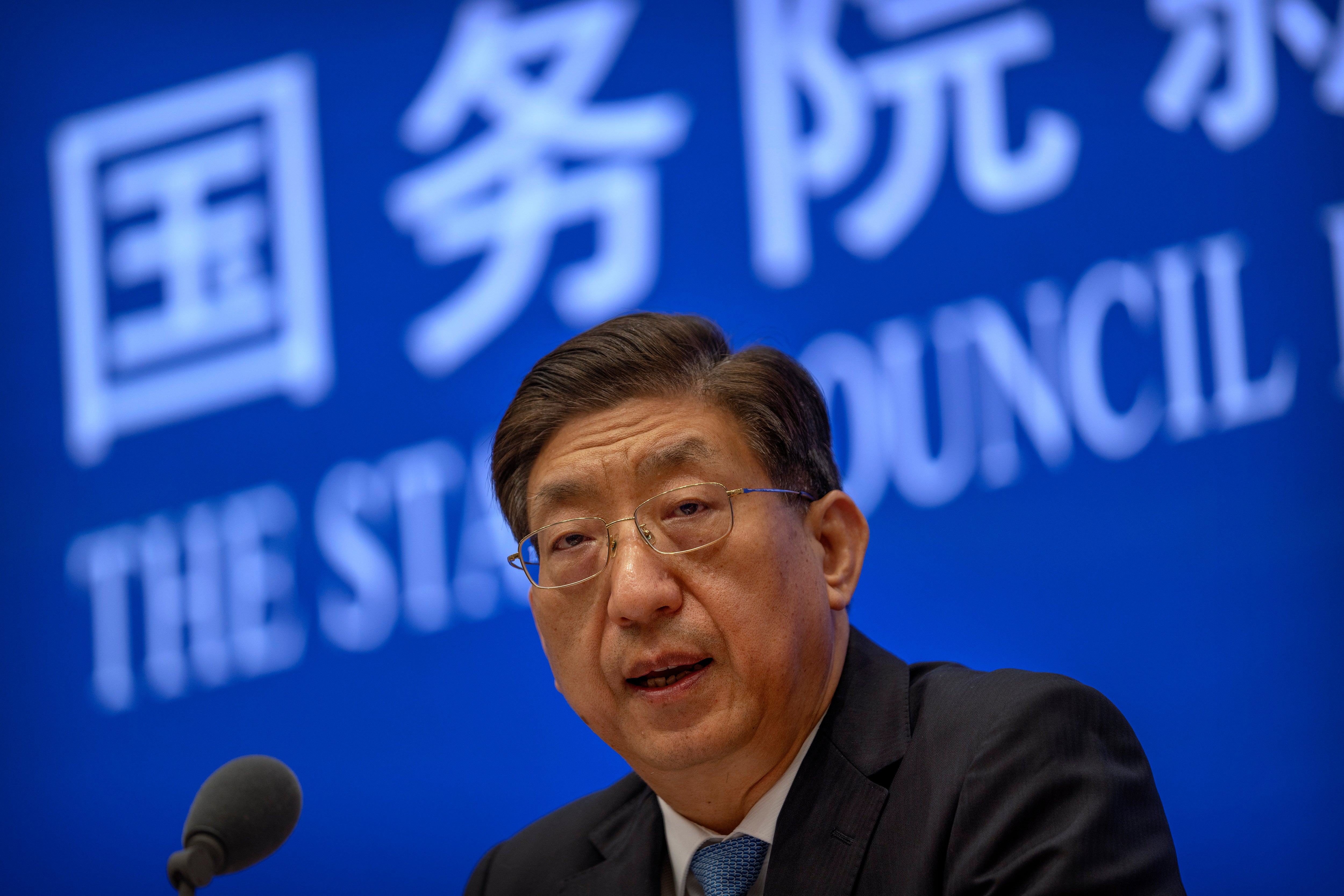 Zeng Yixin, Vice Minister of China's National Health Commission, speaks at a press conference at the State Council Information Office in Beijing on Thursday, where he rejected the World Health Organization's plan for the second phase of a Covid-19 origins study