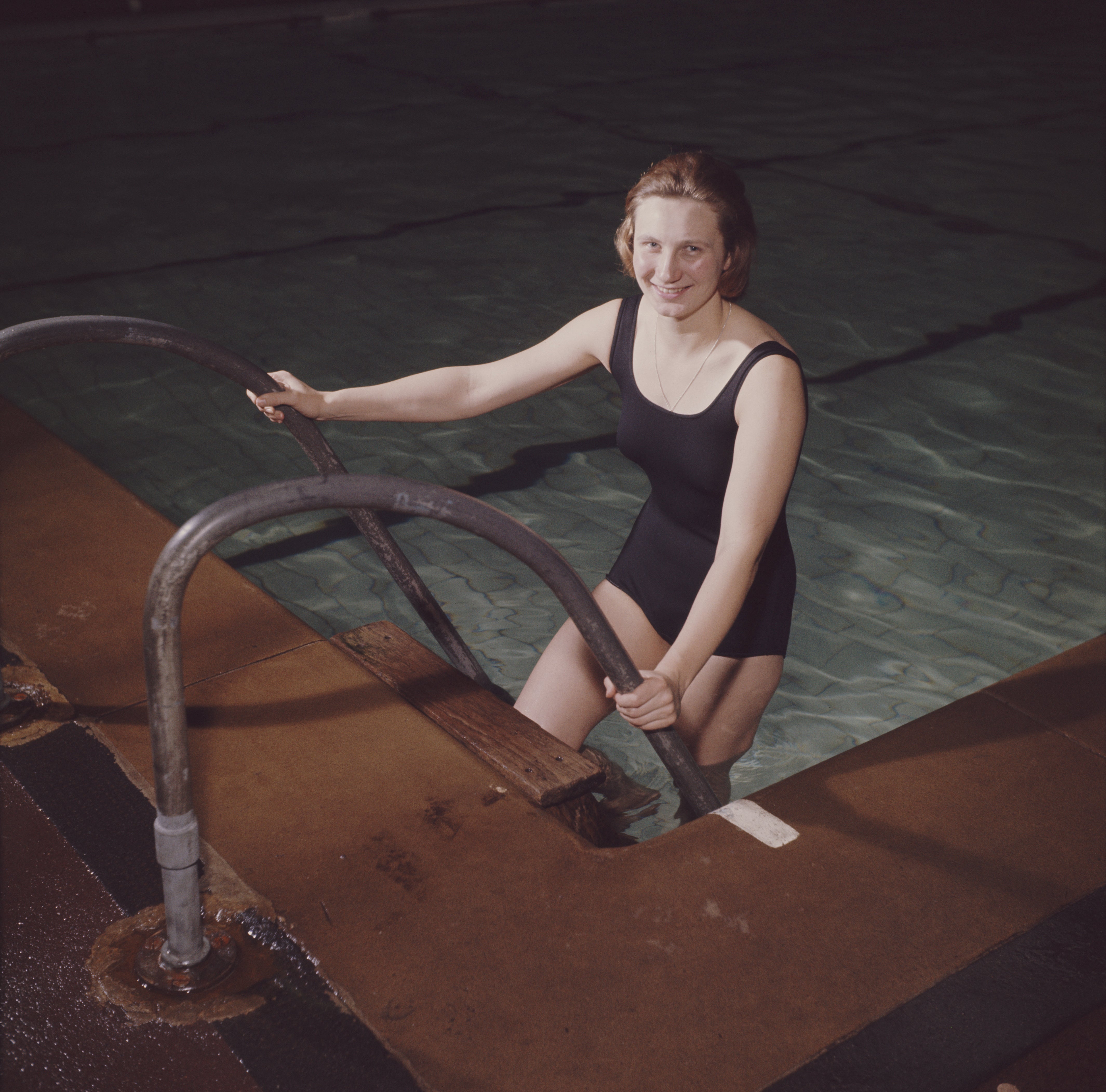 Swimmer Anita Lonsbrough of Great Britain, winner of the 200 metres breaststroke Gold medal at the 1960 Rome Summer Olympics Games in training on 1 June 1960 in London, Great Britain