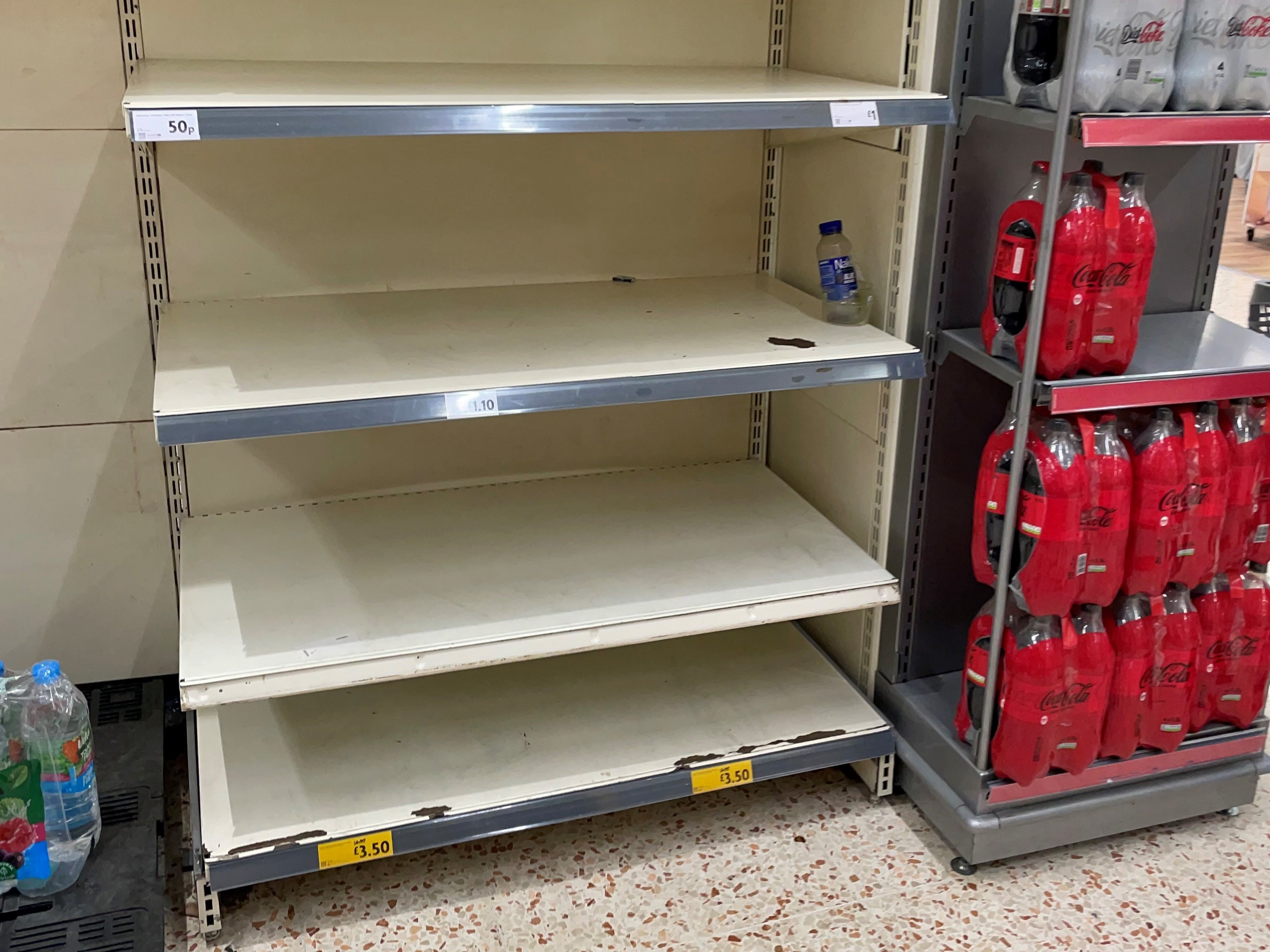 Empty shelves at Morrisons in BelleVale, Liverpool. Deliveries to supermarkets and other businesses across the UK are facing a growing shortage of drivers with many self-isolating