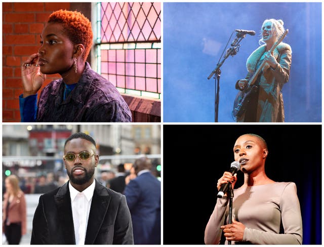 <p>Top left clockwise: Arlo Parks, Wolf Alice’s Ellie Rowsell, Laura Mvula and Ghetts are among the artists shortlisted for the 2021 Mercury Prize</p>