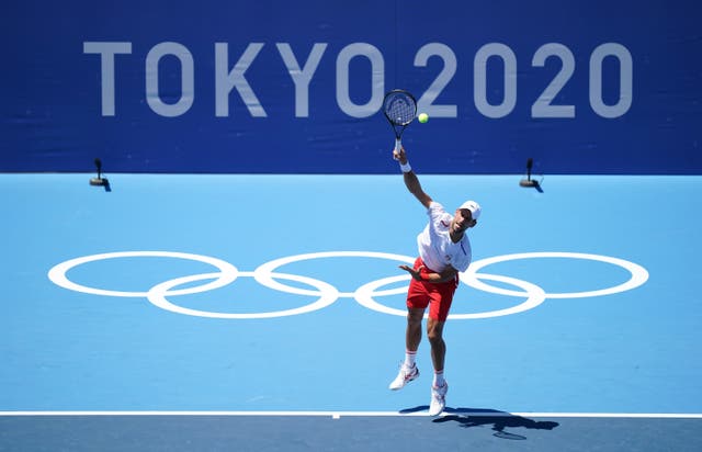 <p>Novak Djokovic practices at the Ariake Tennis Park (Mike Egerton/PA)</p>
