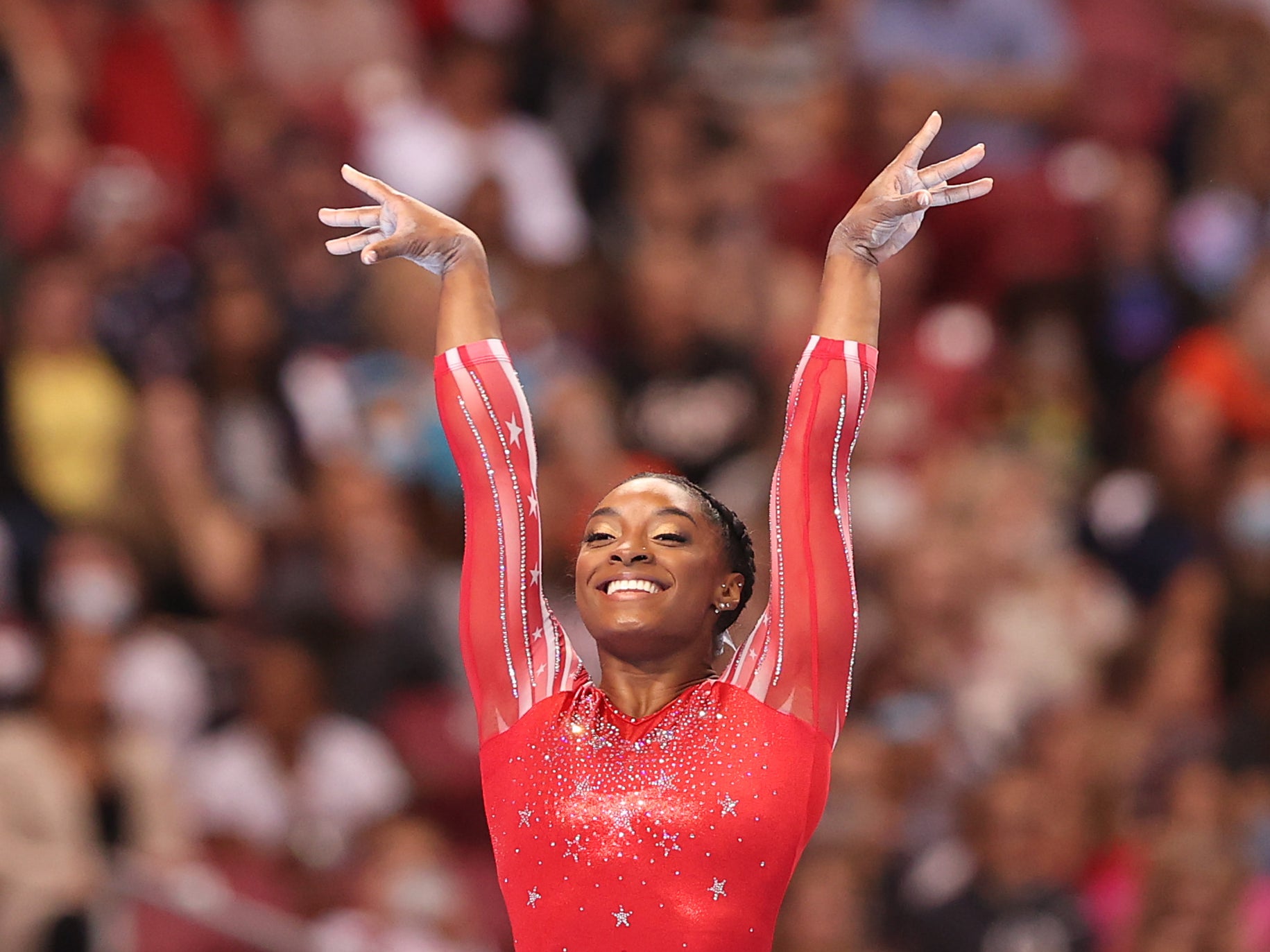 Simone Biles competes in the floor exercise during the Olympic Trials