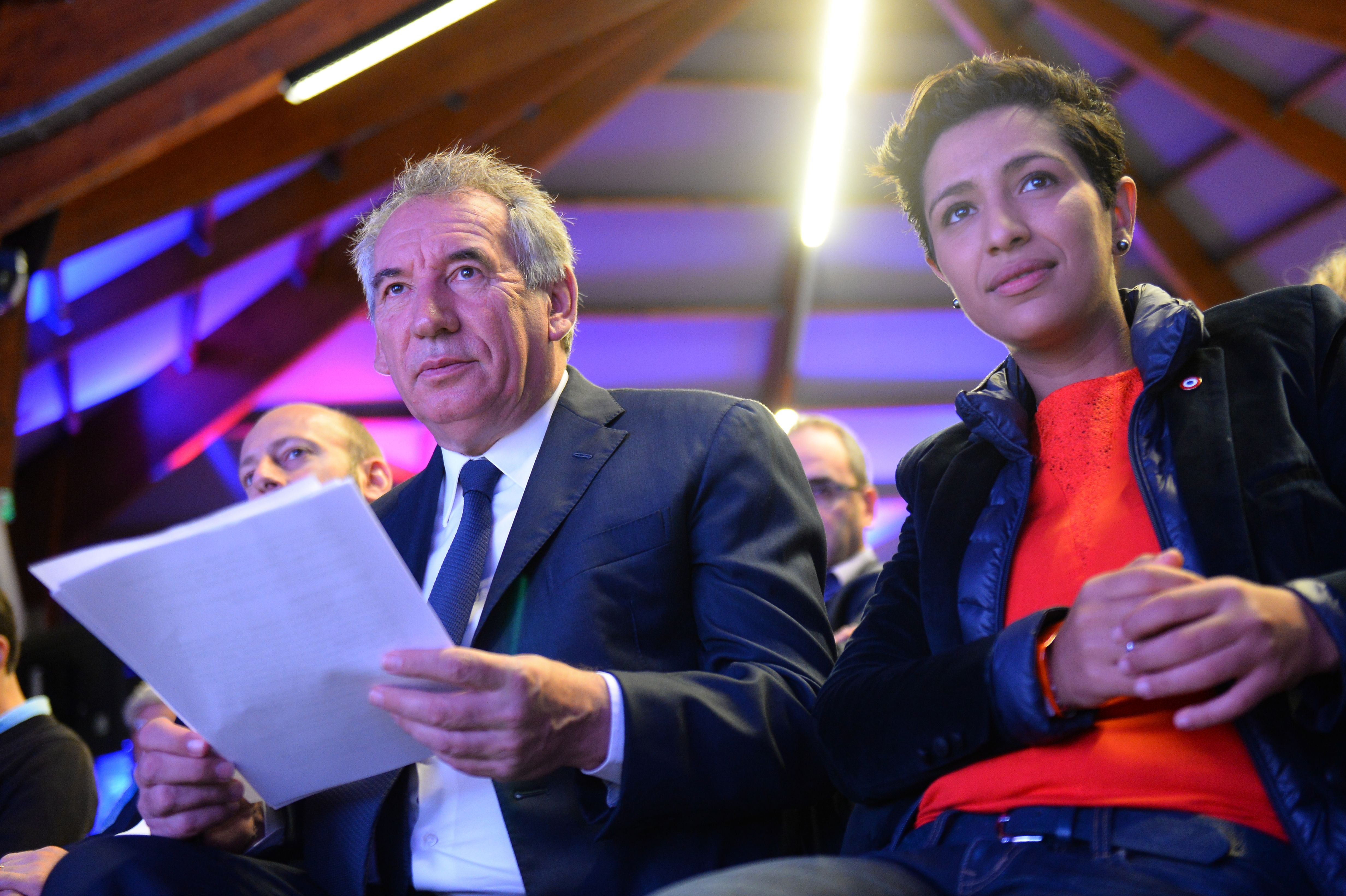 Youth minister Sarah El Haïry with centrist party leader Francois Bayrou