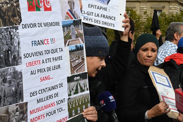 <p>Muslim women demonstrate in Paris in 2019 after a far-right politician asked a woman accompanying her son and other children on a school trip to remove her headscarf. The right to wear the hijab is now an issue for pupils at a school in south India </p>