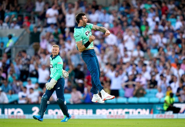 <p>Reece Topley celebrates after taking a wicket (John Walton/PA)</p>