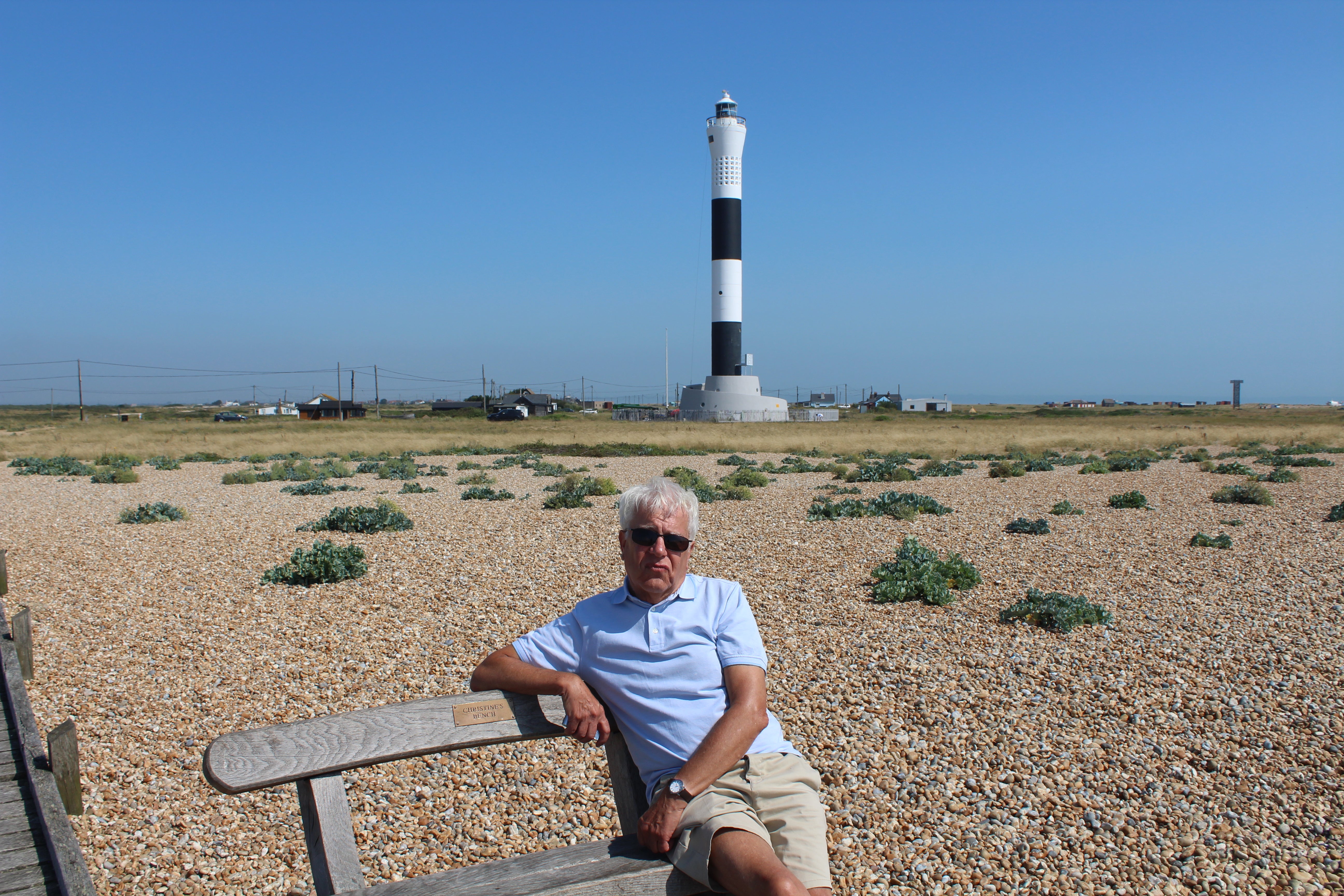 John Briggs on the beach in front of Dungeness lighthouse