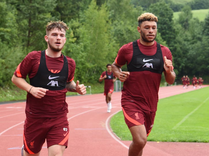 Front two: Harvey Elliott, left, and Alex Oxlade-Chamberlain