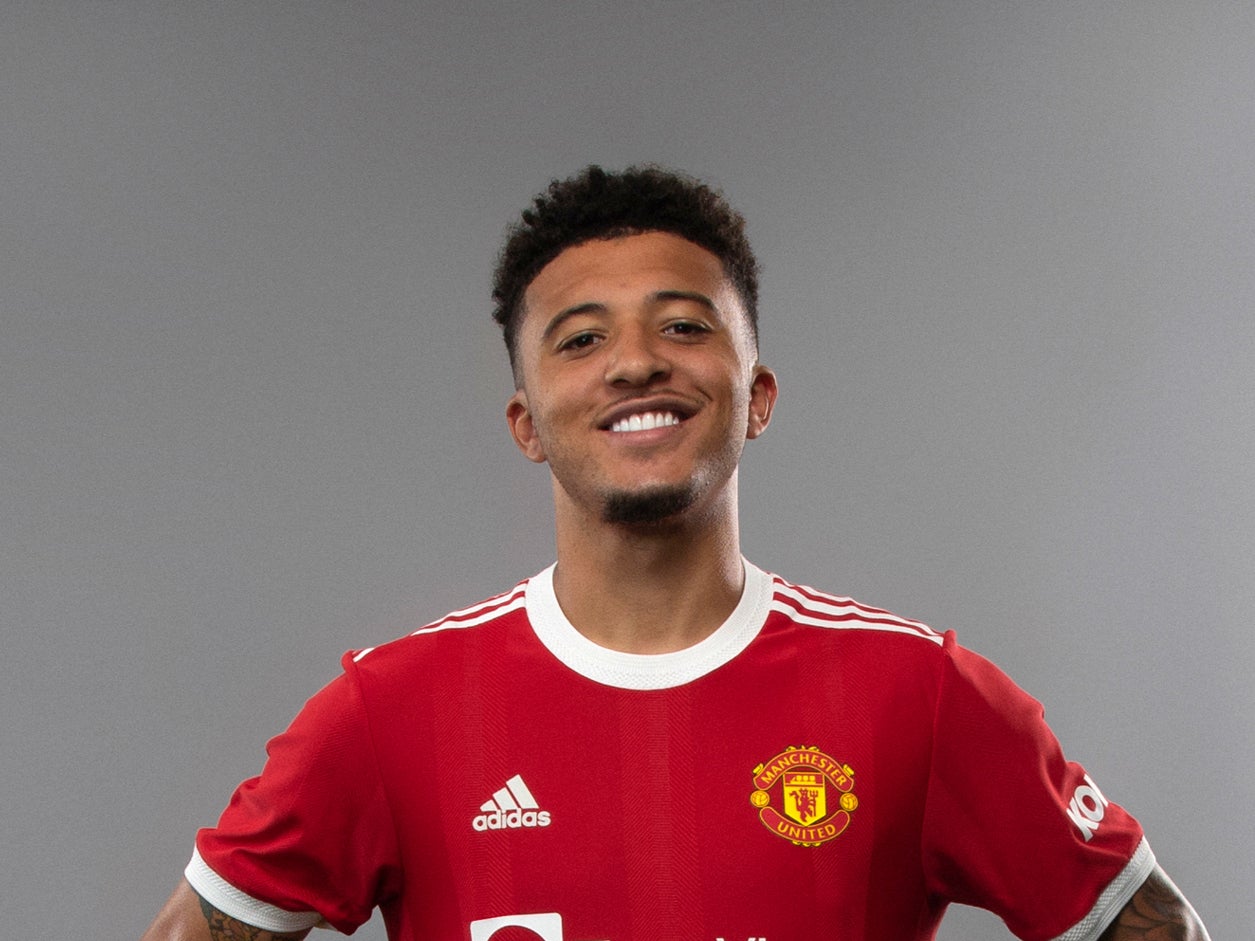New signing Jadon Sancho of Manchester United is unveiled at Carrington Training Ground