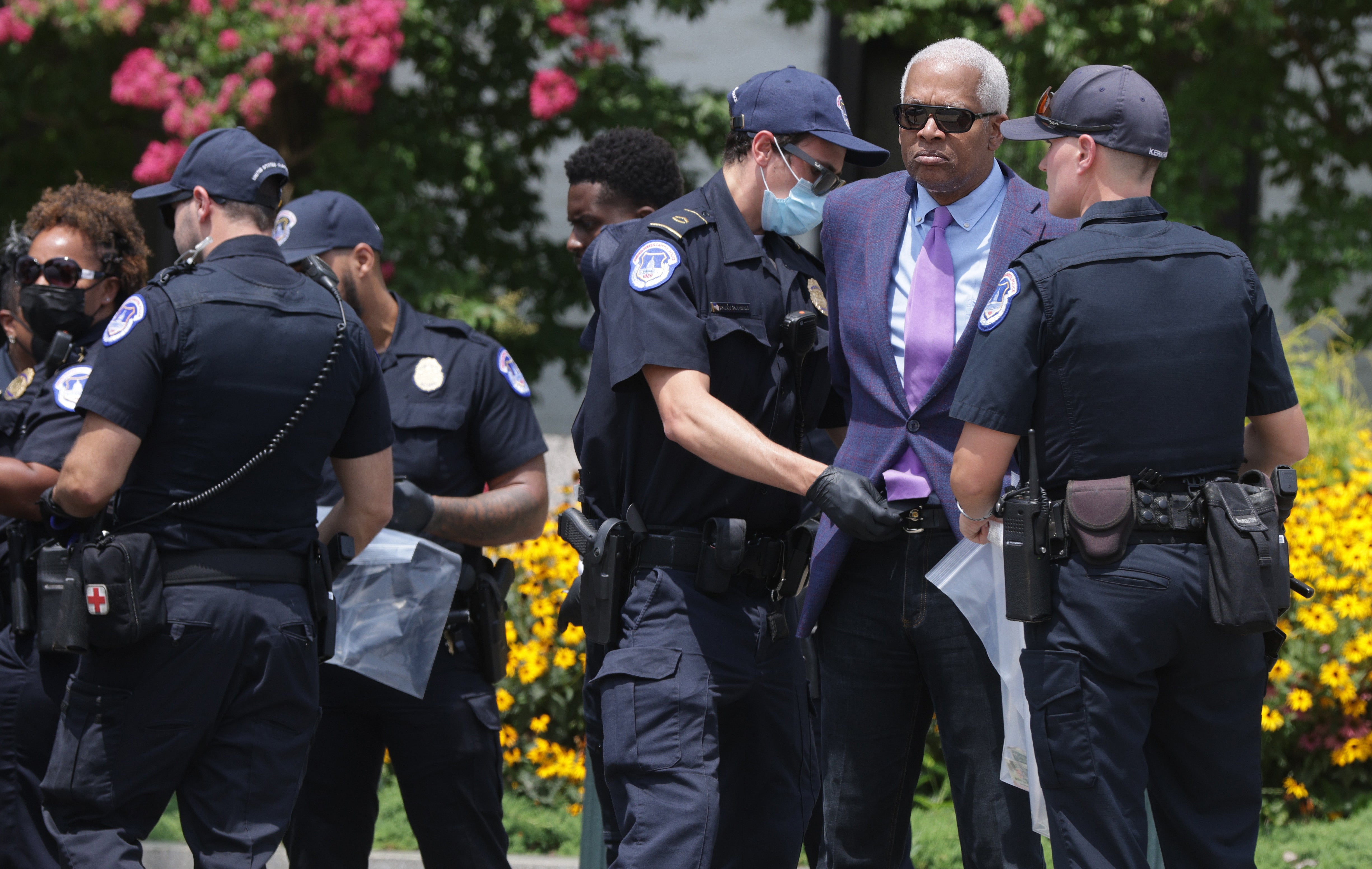 US Rep Hank Johnson was arrested by US Capitol Police on 22 July during a voting rights demonstration.