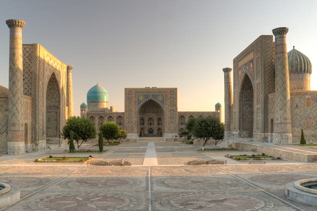 <p>Golden road: Registan Square in Samarkand, Uzbekistan</p>