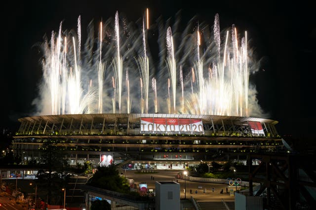 <p>Despite the fireworks, the Tokyo 2020 opening ceremony was an understated affair (Shuji Kajiyama/AP)</p>