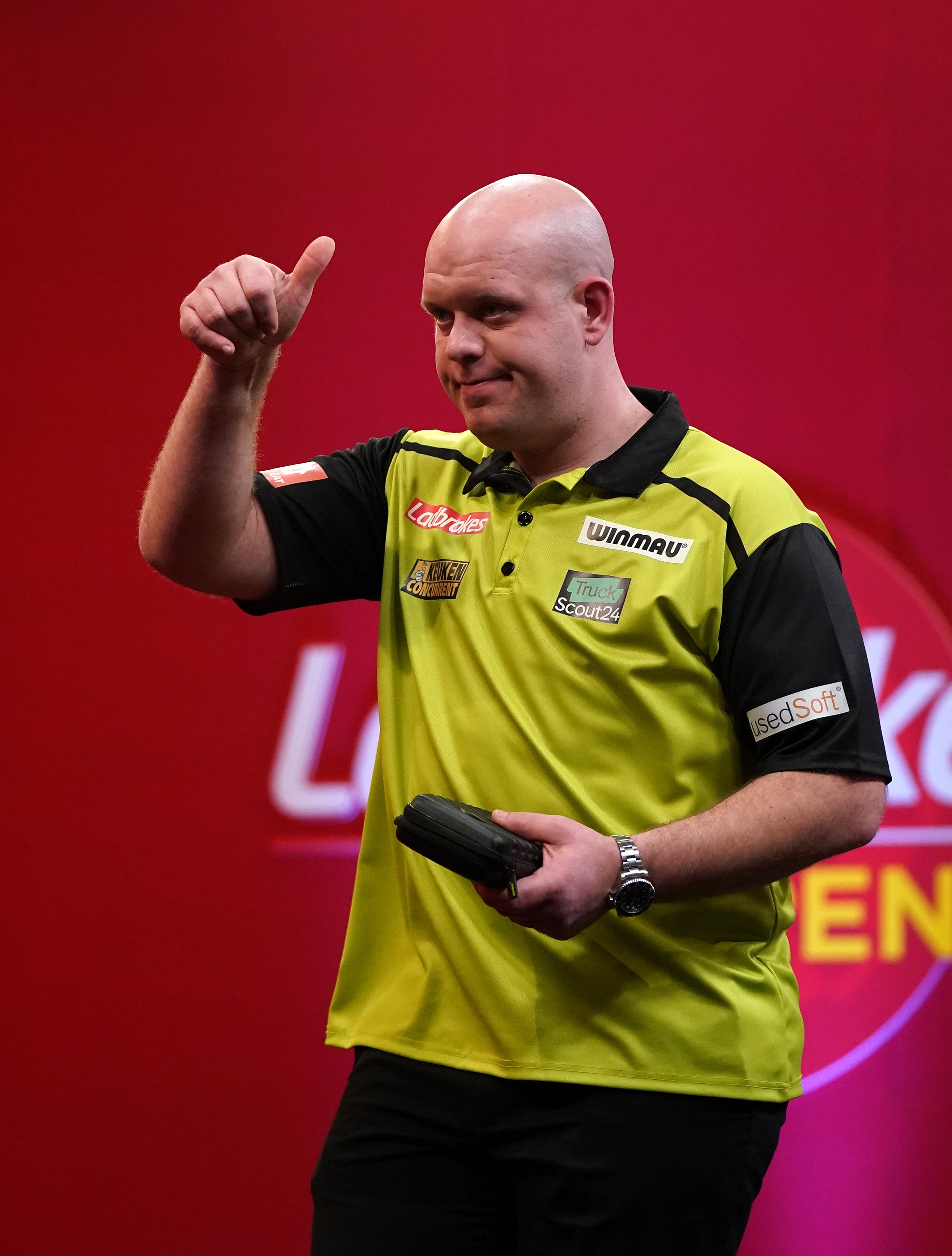 Michael Van Gerwen is through to the last four in Blackpool (Zac Goodwin/PA)