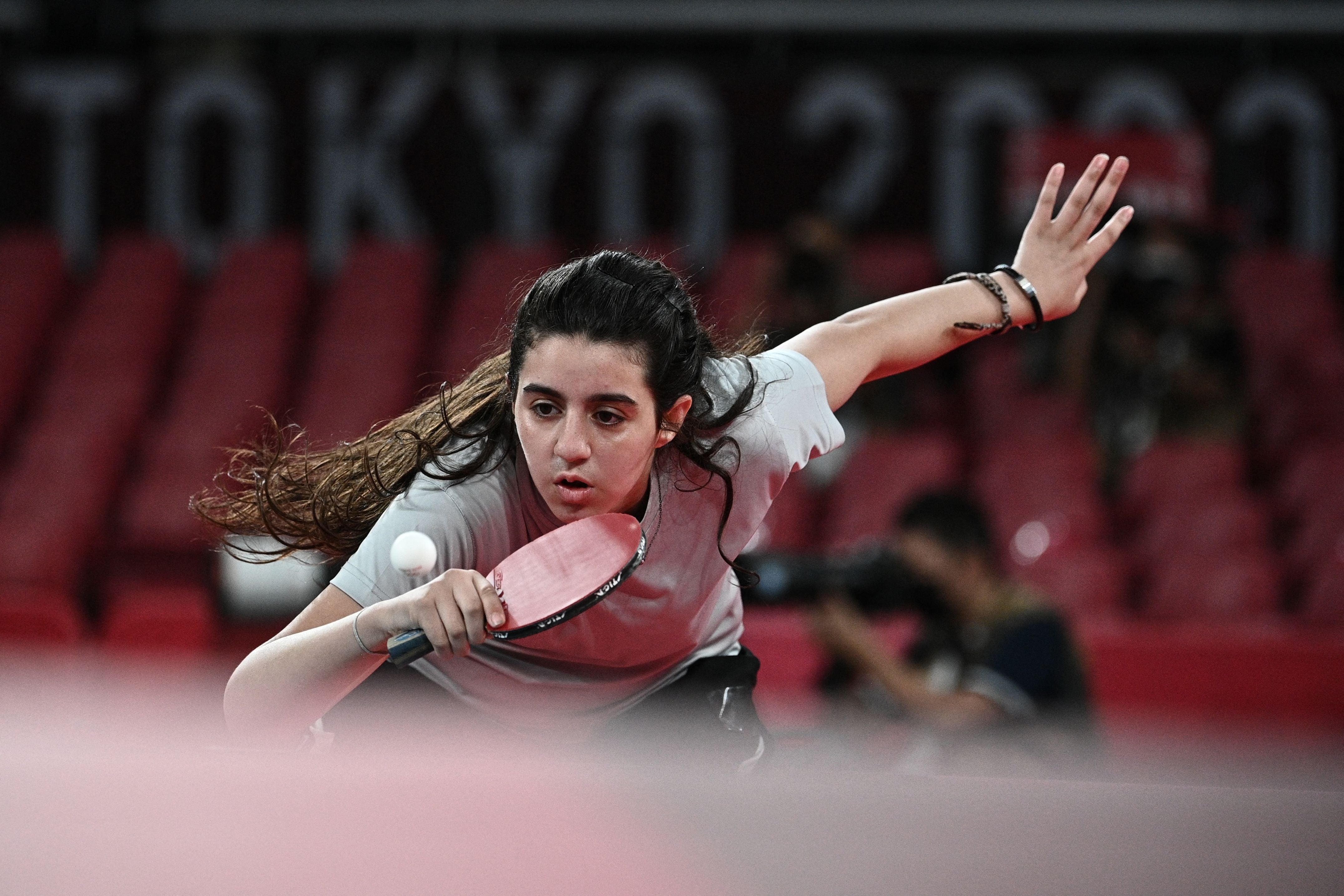 Hend Zaza in action against Austria's Liu Jia