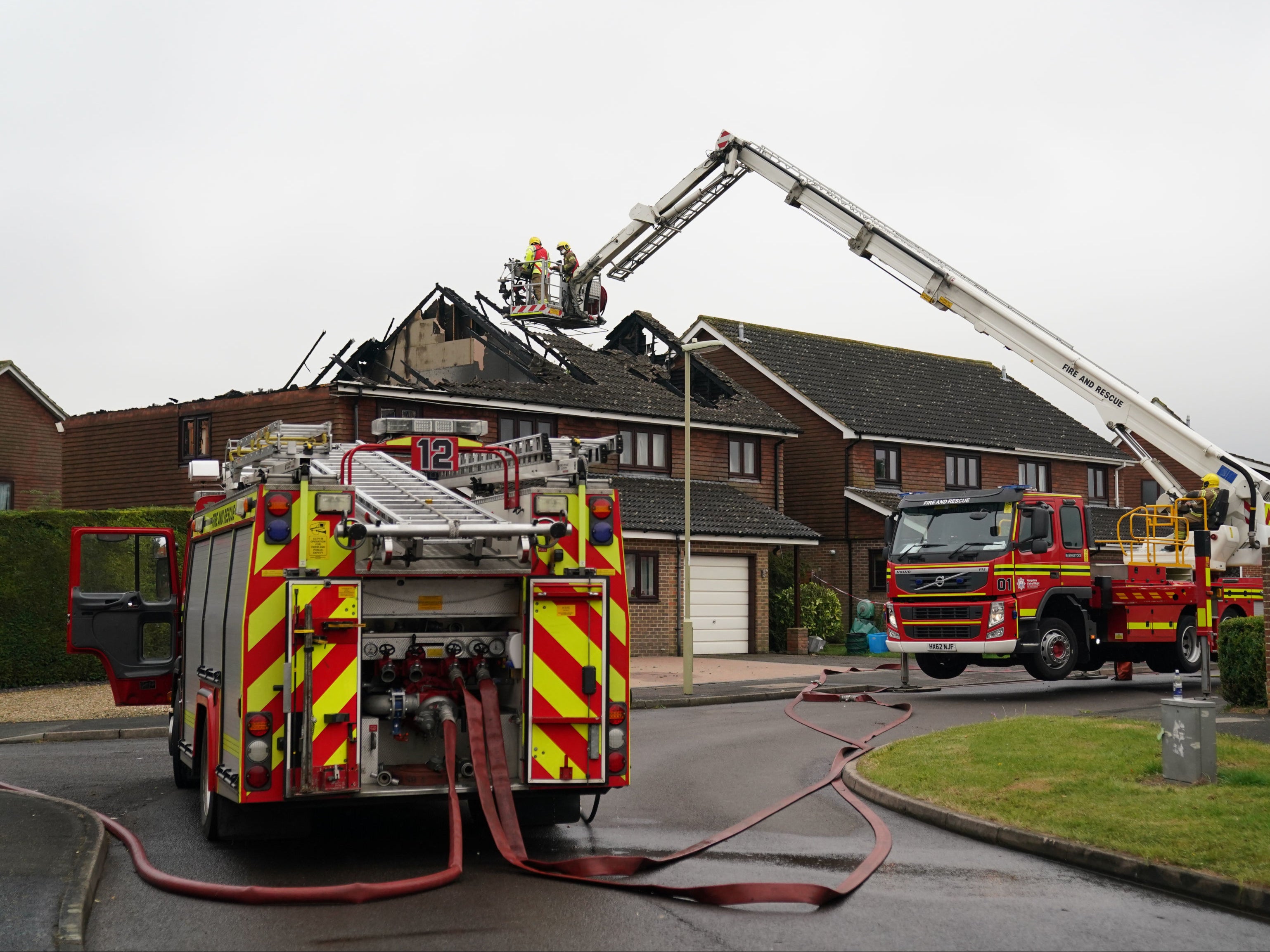 Fire crews from seven surrounding areas were sent to the scene and are now damping down the property
