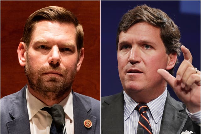 <p>Rep Eric Swalwell tweeted out what appeared to be a text conversation with Fox News host Tucker Carlson, in which he called the Californian a “coward”. </p>
