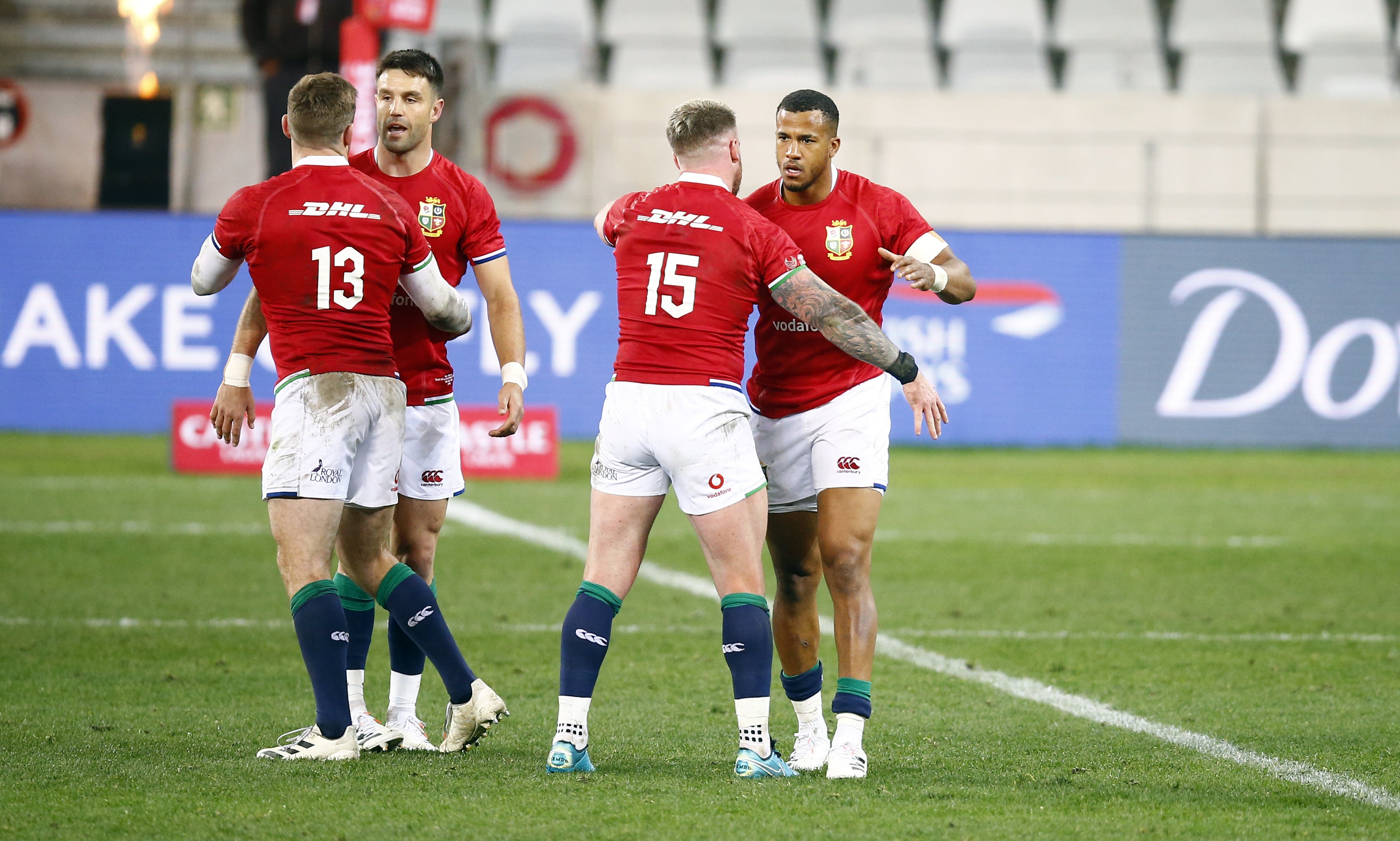 The British and Irish Lions celebrate winning the opening match of the series (Steve Haag/PA).