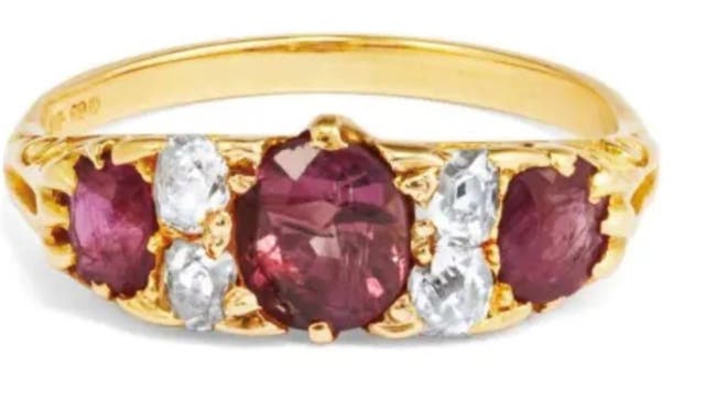 <p>Ruby and diamond eternity band similar to that of an elderly woman's, that was stolen from her finger in at Broomfield Hospital in Chelmsford, Essex, where she died</p>