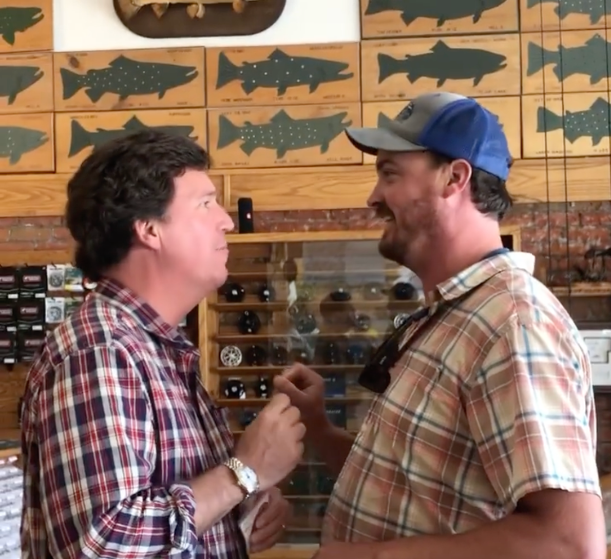 A man posted a video of himself telling Tucker Carlson that he was ‘the worst person alive’ in a fishing goods store in Montana