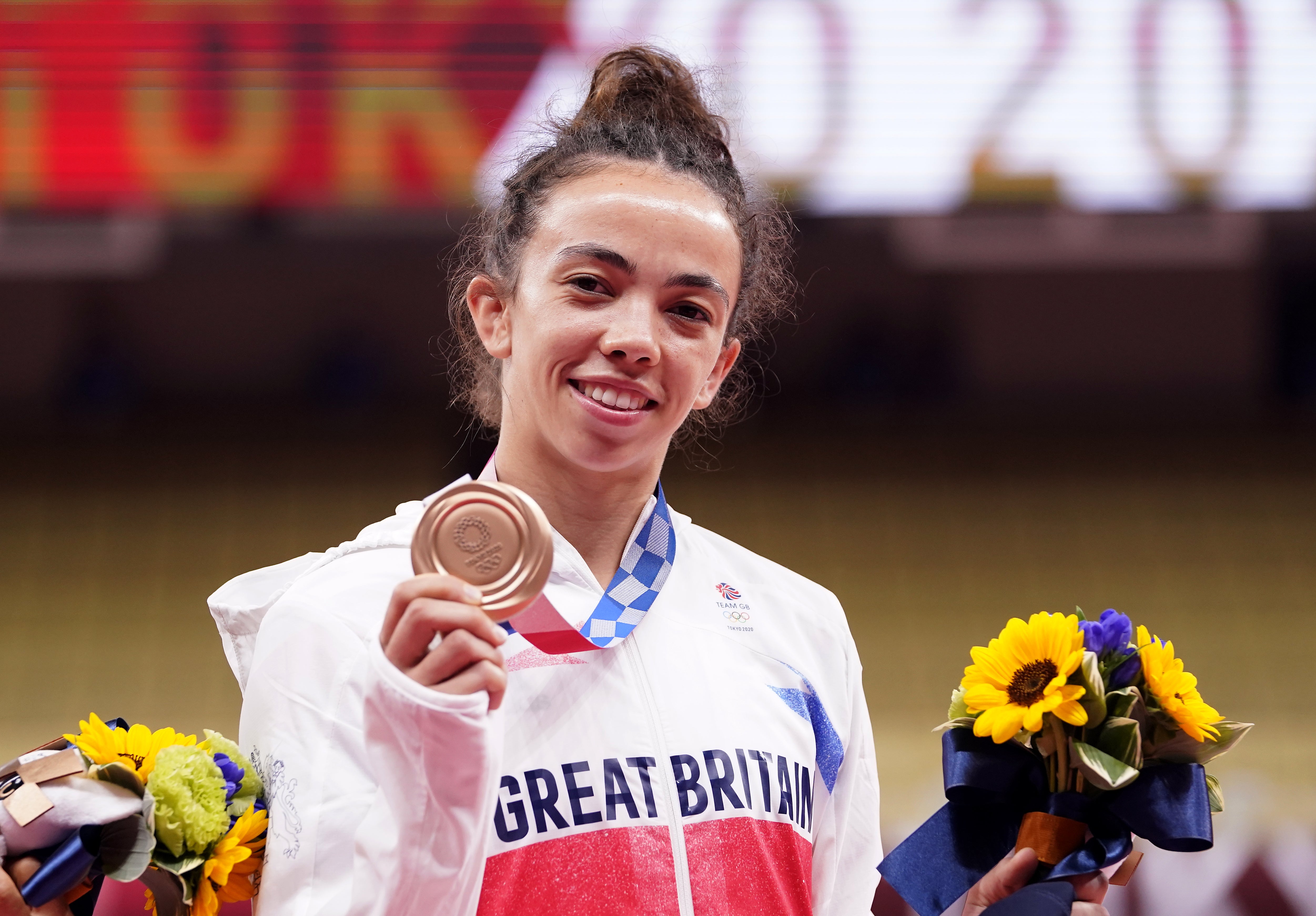 Chelsie Giles shows off her bronze medal, Team GB’s first medal of Tokyo 2020