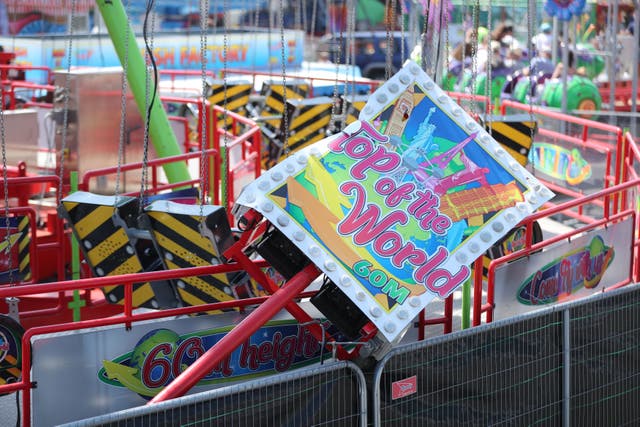 <p>The Star Flyer funfair ride at Planet Fun in Carrickfergus, Co Antrim, which collapsed on Saturday evening, injuring six people</p>