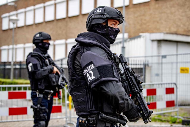 <p>Special forces guard the bunker where the Marengo trial is taking place in Amsterdam</p>