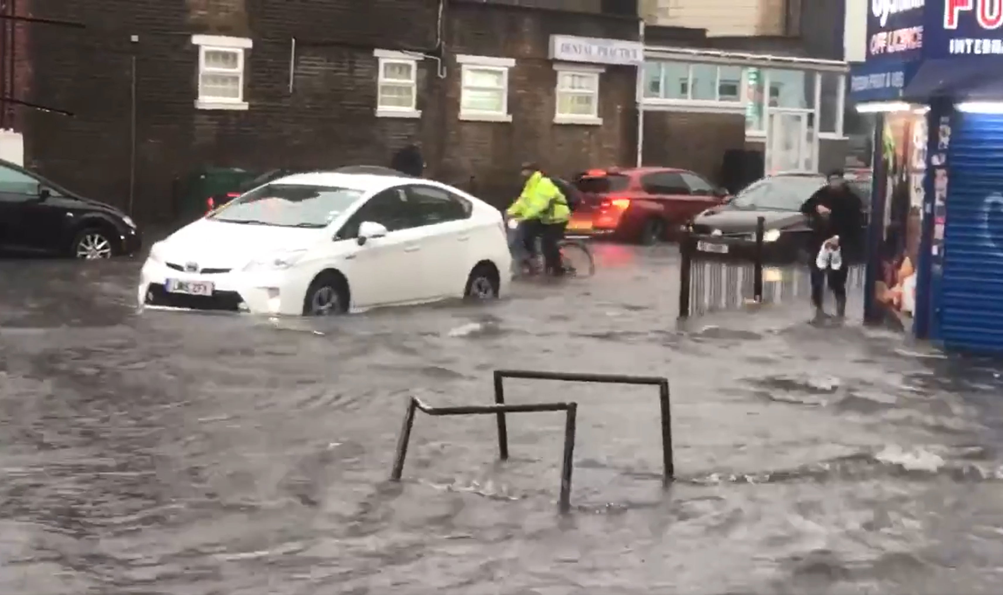 Heavy rain in London on Sunday caused flash floods in many parts of the capital