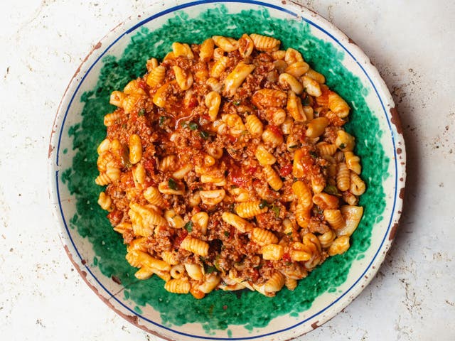<p>Cavatelli with sausage, mint and tomato: a swift, simple and satisfying mid-week pasta dish</p>
