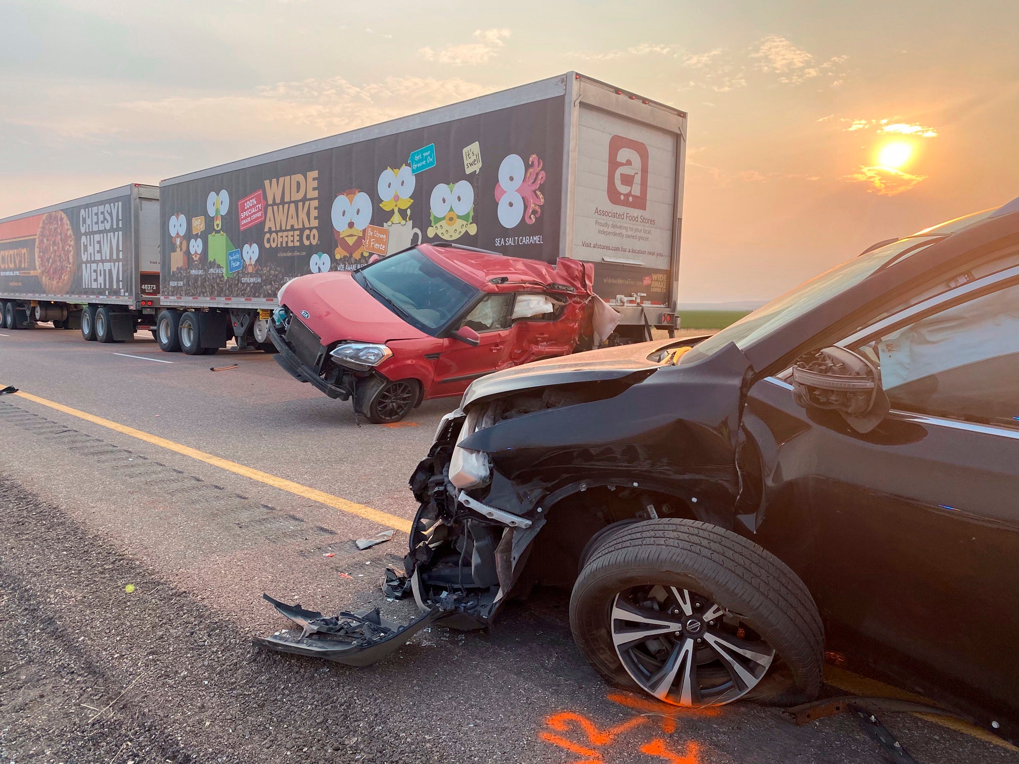 The aftermath of the pile-up on I-15