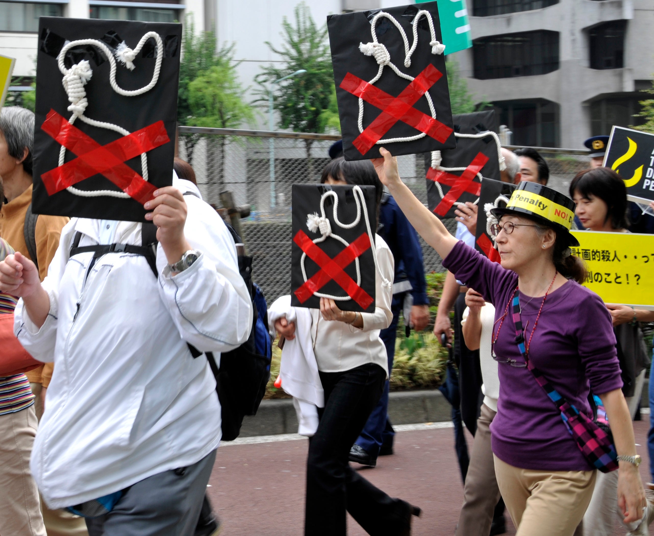 Protesters stage a rally against Japan's death penalty system in Tokyo