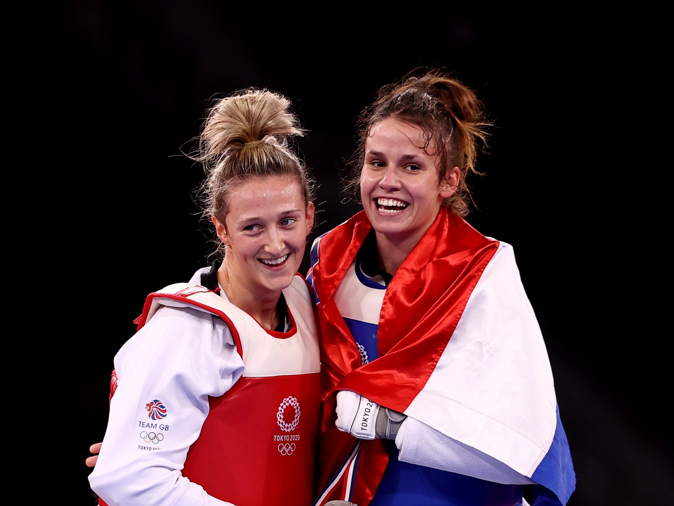 Team GB’s Lauren Williams (left) congratulates gold medalist Matea Jelic