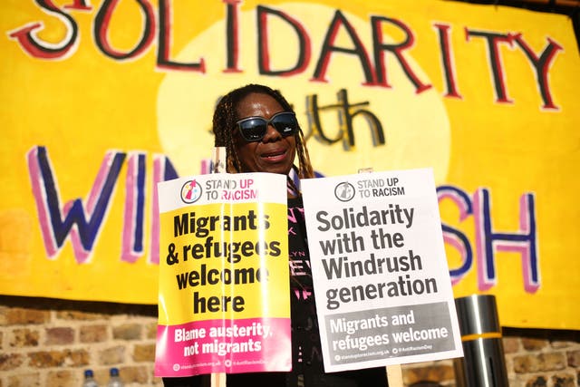 <p>People attend a 2018 protest in Windrush Square, Brixton, in solidarity with scandal victims</p>