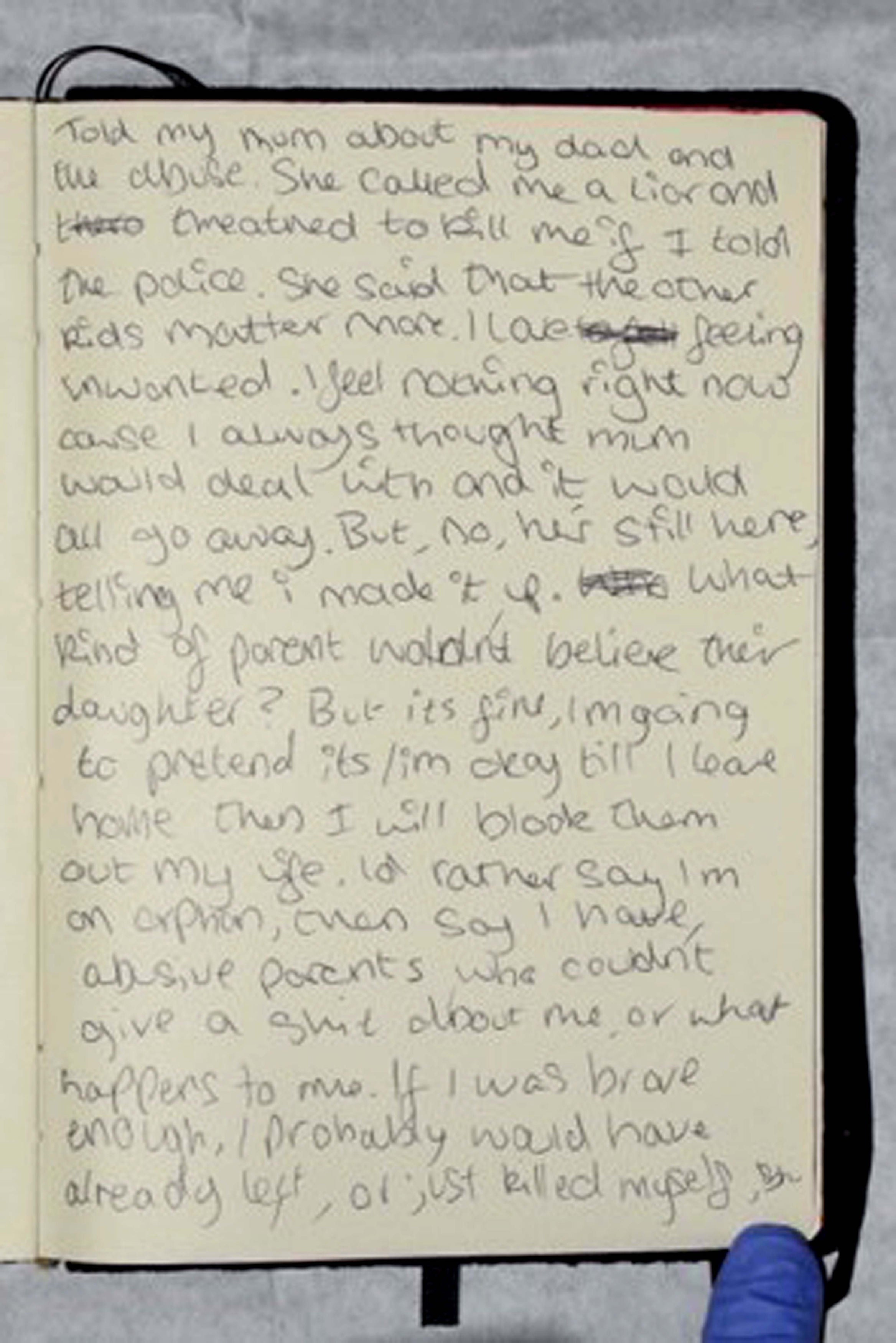 A page from a diary belonging to Bernadette Walker was shown to the jury at the trial of Scott Walker, who was convicted of her murder.