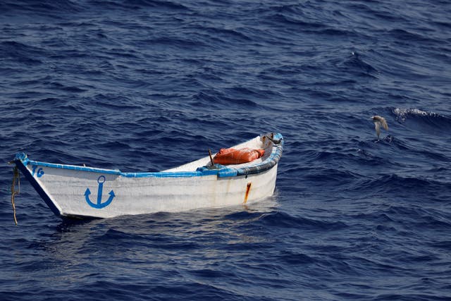 <p>An abandoned wooden boat found by a German charity migrant rescue ship off the North African coast</p>