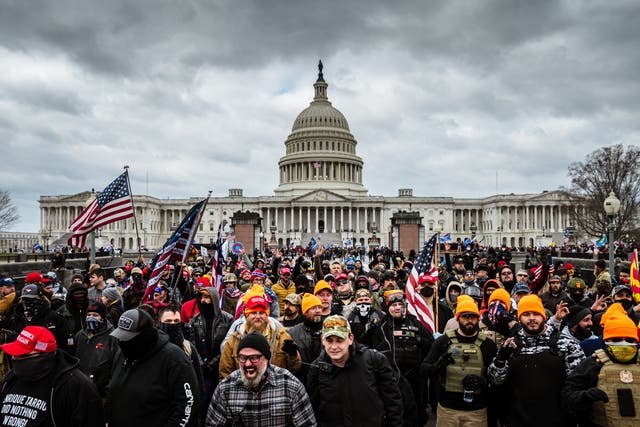 <p>Donald Trump protesters gather in front of the US Capitol Building on 6 January, 2021 </p>