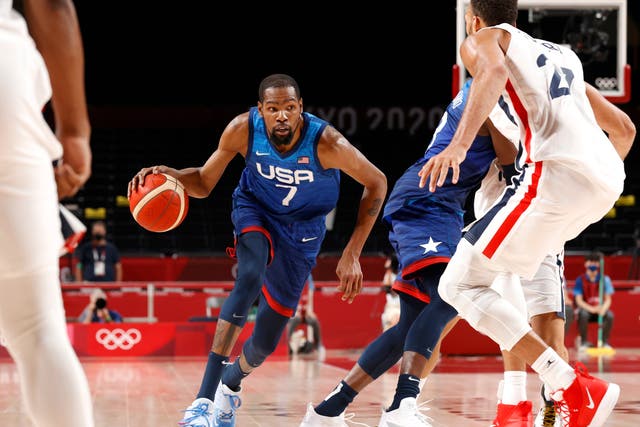 <p>Kevin Durant in action against France at the Olympics in Tokyo</p>