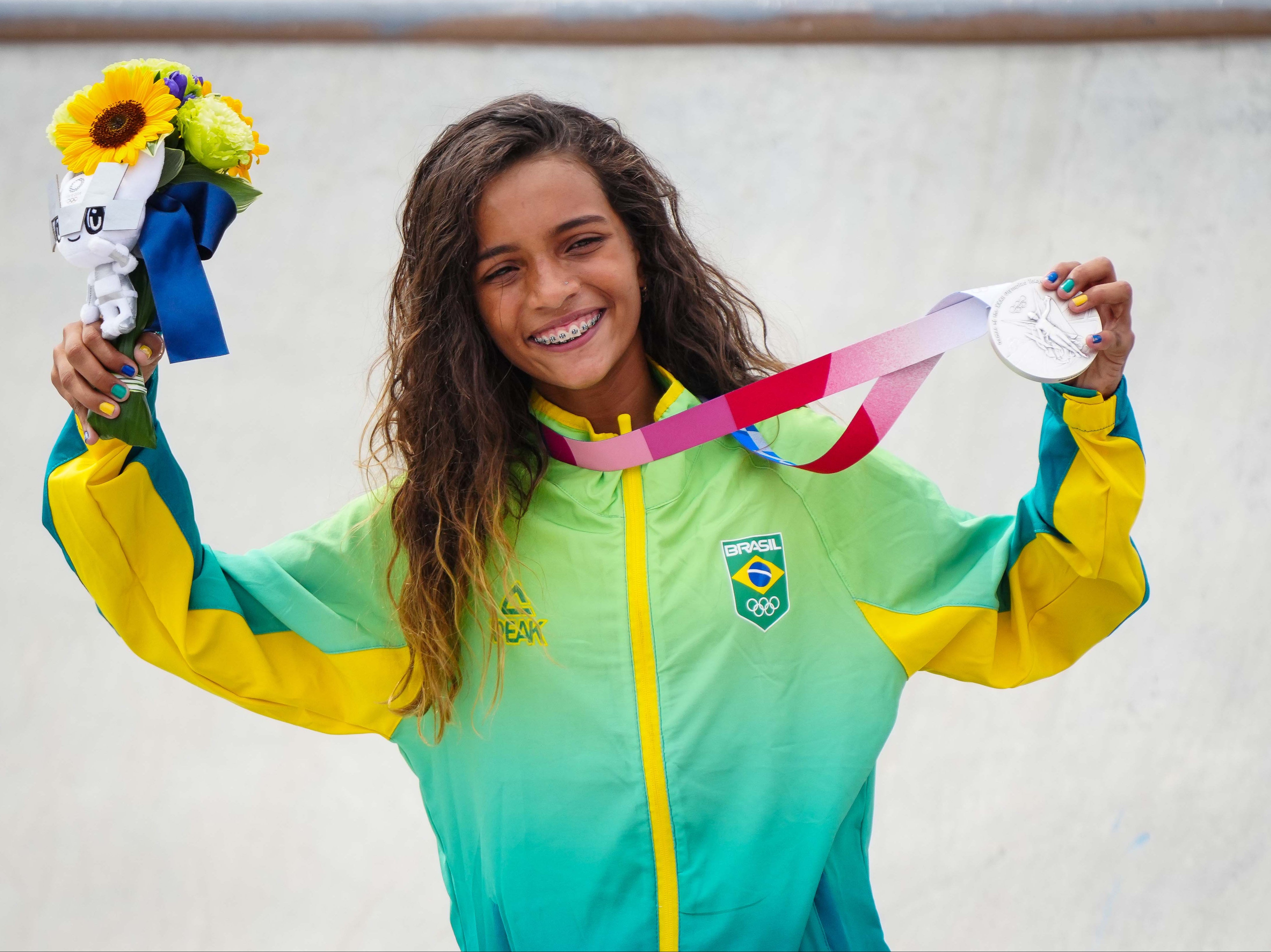 Rayssa Leal of Brazil won the silver medal in the women’s street skateboarding competition in Tokyo