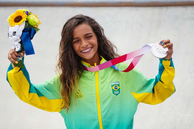 <p>Rayssa Leal of Brazil won the silver medal in the women’s street skateboarding competition in Tokyo</p>