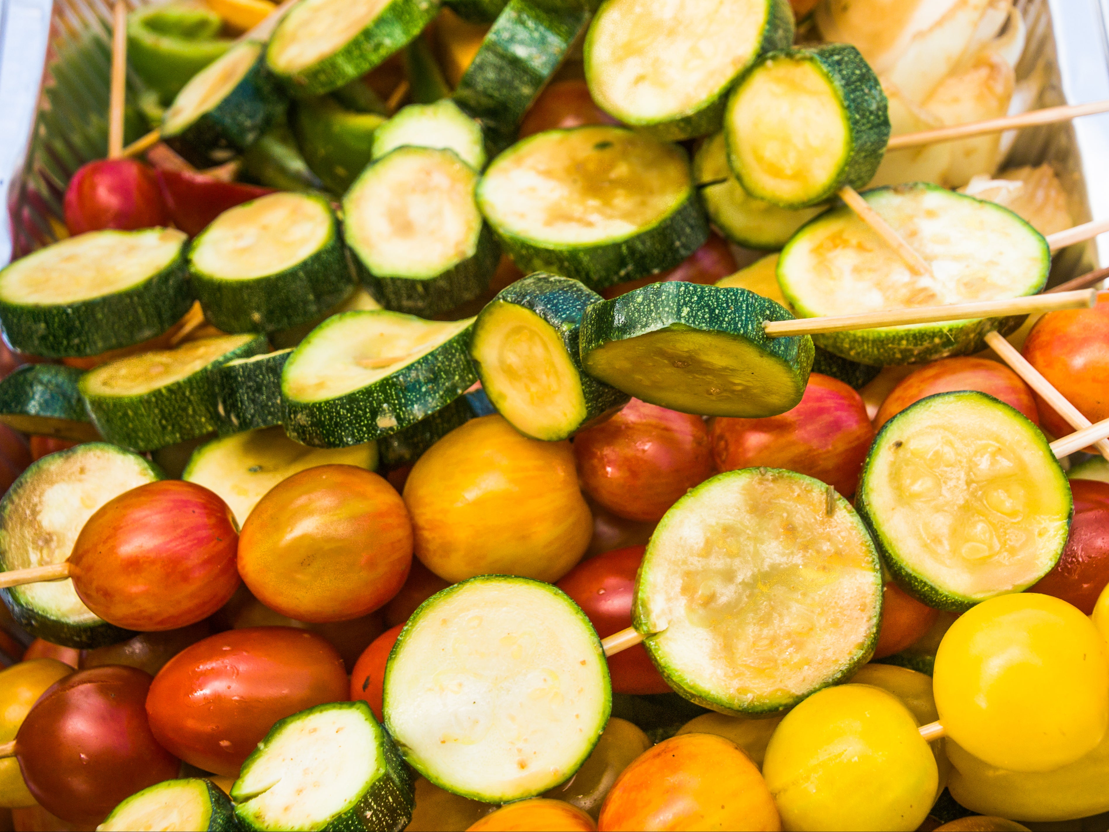 Courgettes and aubergines are some of the best vegetables to grill on skewers