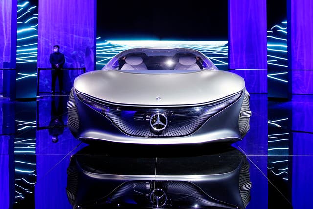 <p>A Mercedes-Benz Vision AVTR concept vehicle is displayed during a media day for the Auto Shanghai show in Shanghai, China April 19, 2021. </p>