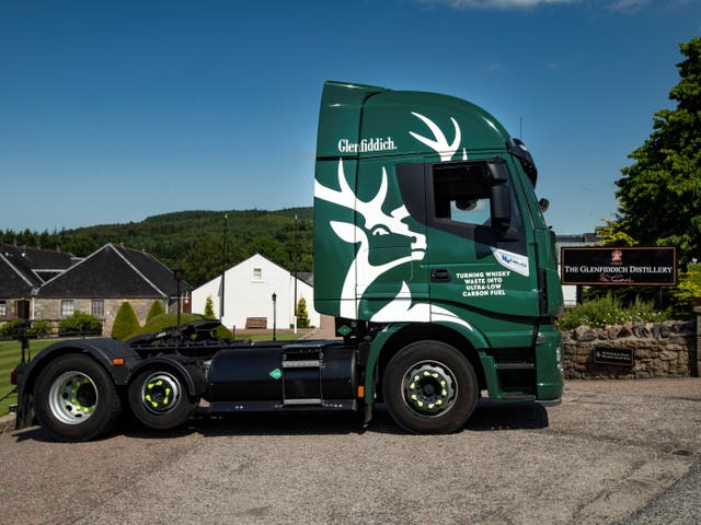 <p>One of the new Glenfiddich delivery lorries which runs on by-products from whisky production</p>