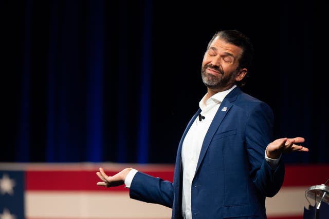 <p>Donald Trump Jr. speaks during the Conservative Political Action Conference CPAC held at the Hilton Anatole on July 09, 2021 in Dallas, Texas. </p>