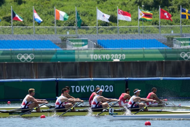 Harry Leask, Angus Groom, Tom Barras and Jack Beaumont took silver for Great Britain (Lee Jin-man/AP)