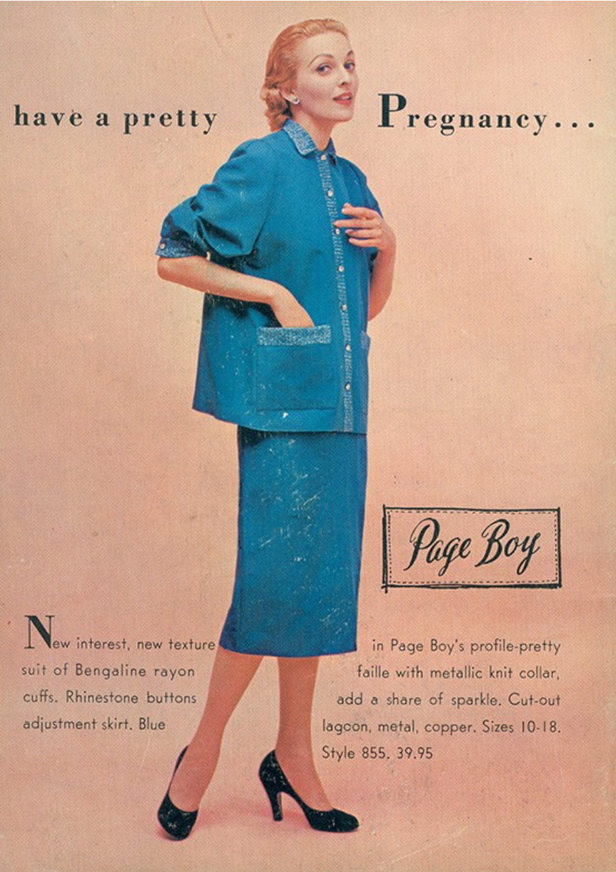 Tie-waist skirt featured on the back cover of the Page Boy fall/winter catalogue 1952