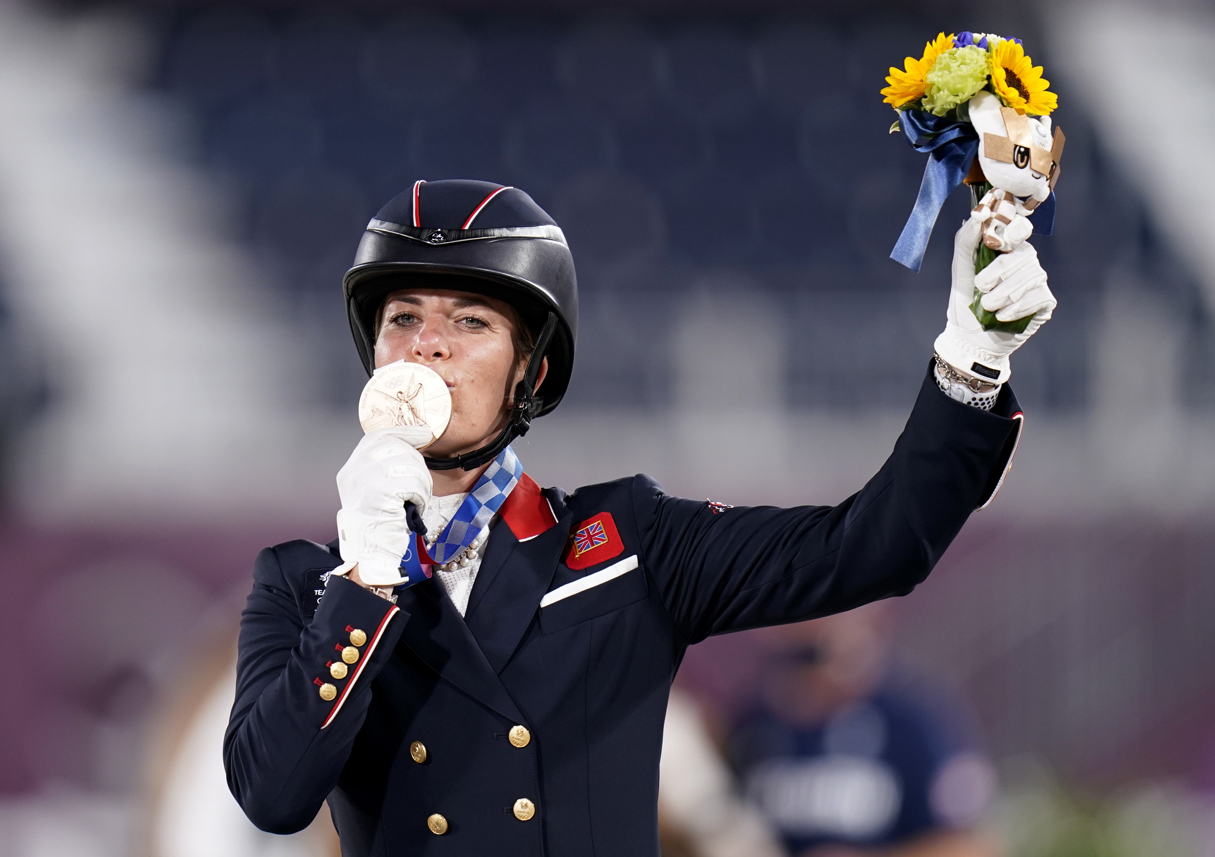 Charlotte Dujardin celebrates winning bronze (Danny Lawson/PA)