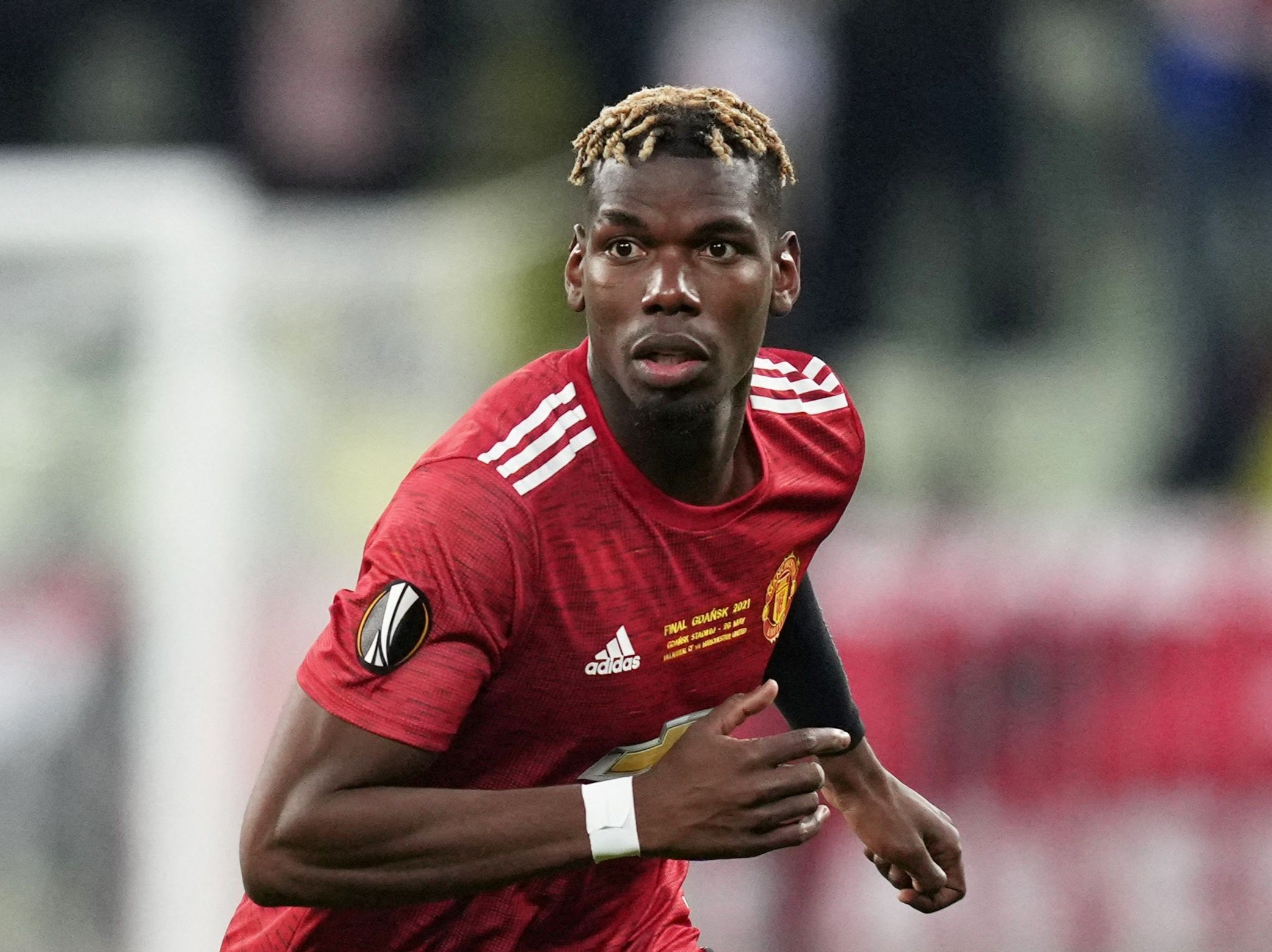 Paul Pogba in action for United during the Europa League final defeat