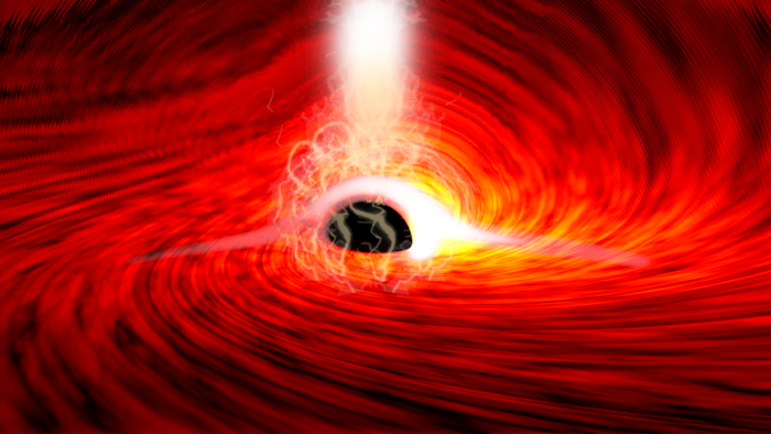 An artist’s rendering of a black hole in deep space