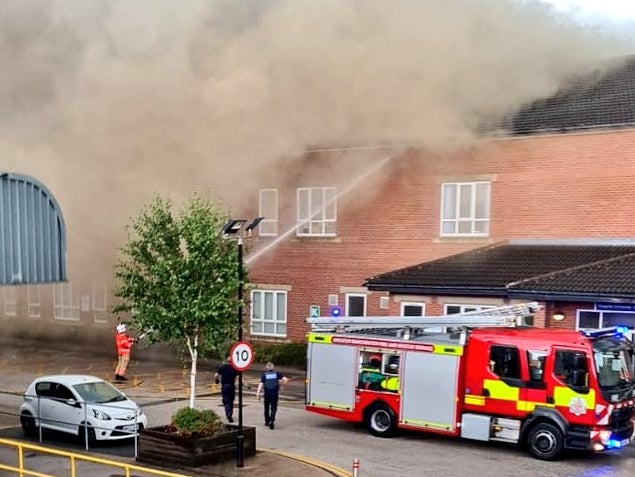 Part of the roof of Trafford General Hospital caught alight after the building was hit during an electrical storm