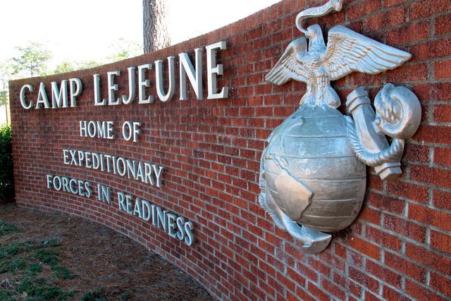 <p>The entrance to Camp Lejeune is pictured  </p>