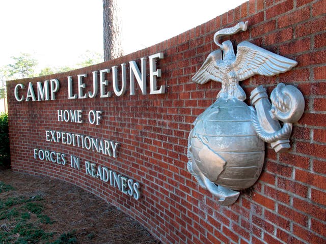 <p>The entrance to Camp Lejeune is pictured  </p>